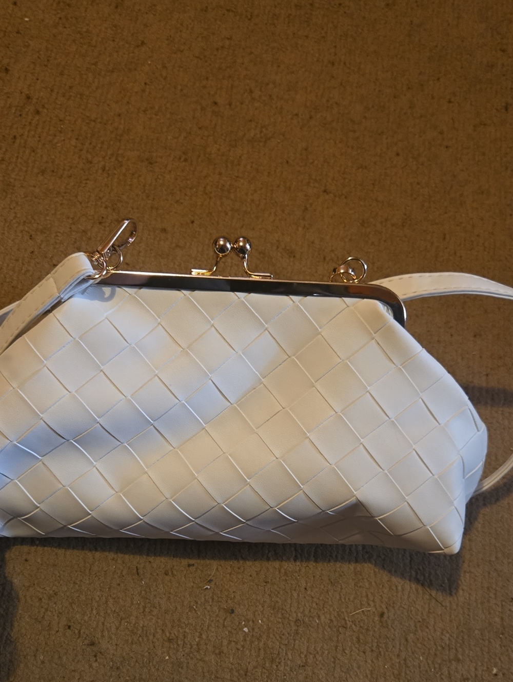 White Woven Frame-Top Crossbody Bag
